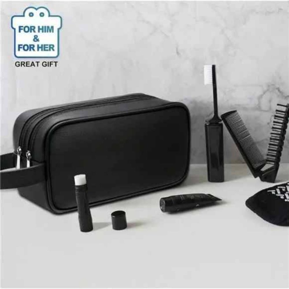 Soft Pu Leather Zipped Travel Toiletry Bag Mens Ladies Supply Toiletry Bag Case View 3